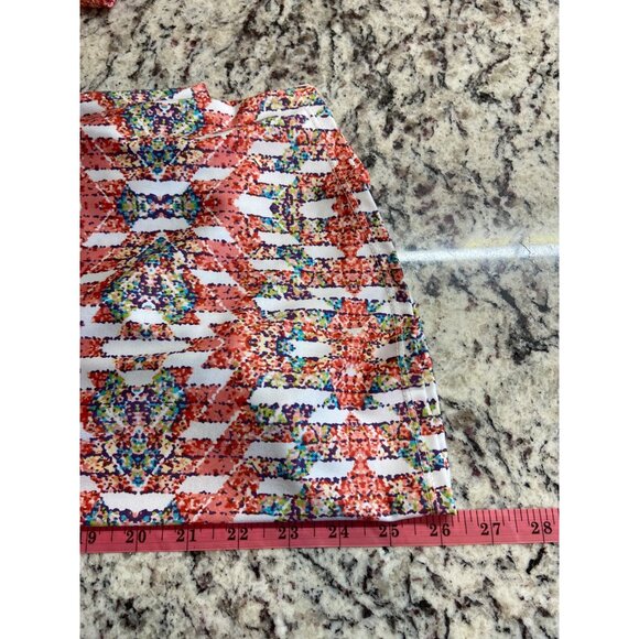 Notations Womens Top Large Multicolor Geometric V-Neck Coral Trim Grannycore - Picture 7 of 8